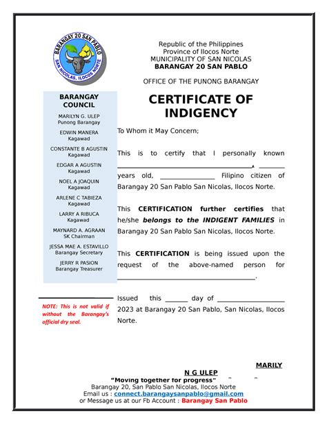barangay certificate of indigency requirements